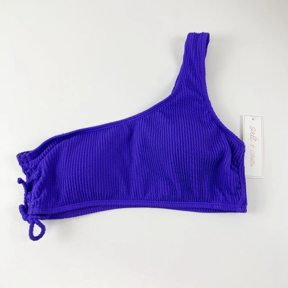 Salt + Cove Bikini Top Juniors Size Large Purple Ribbed One Strap Swim NWT
